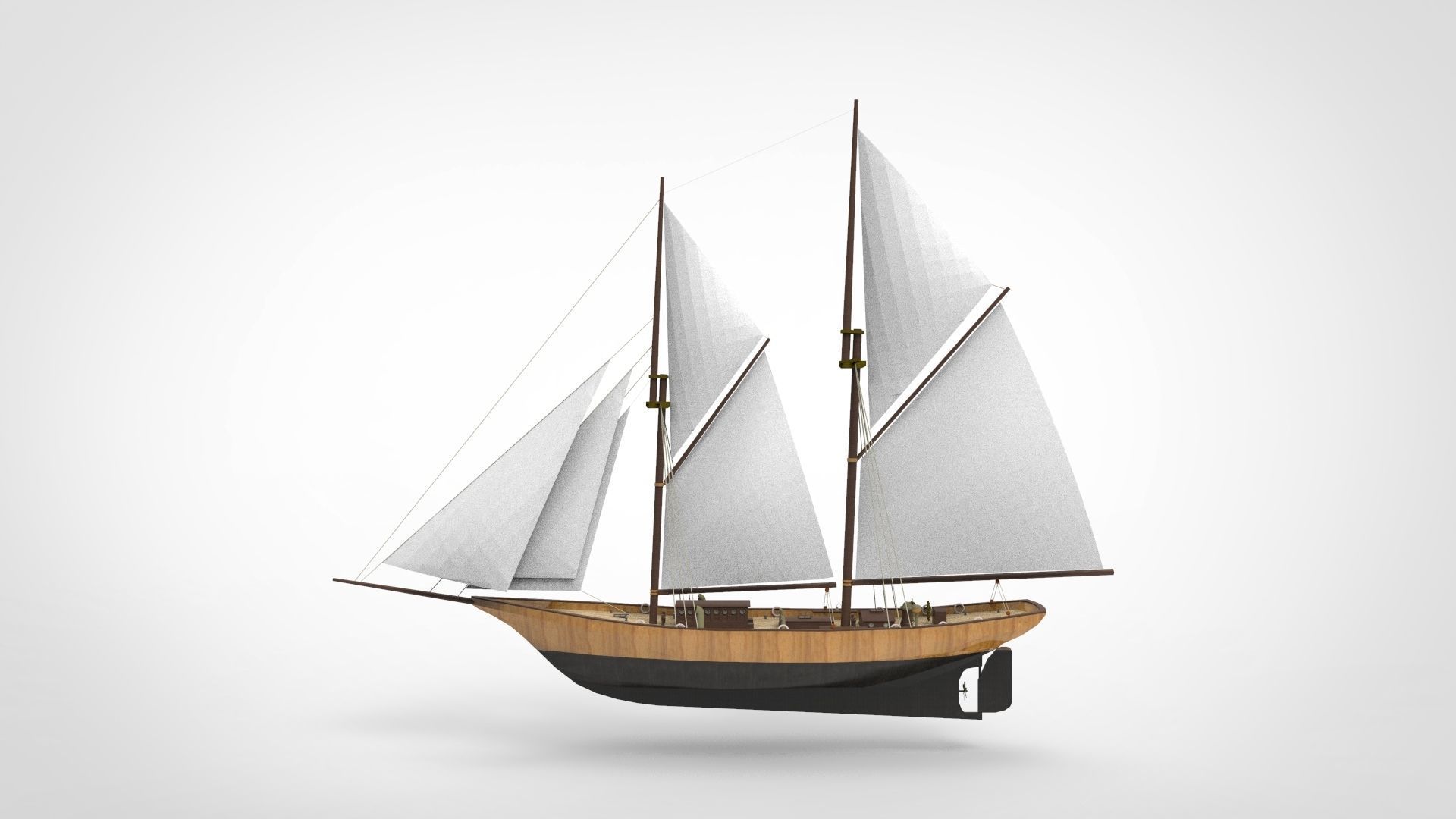 Historical sailing pinishi 3D model_4