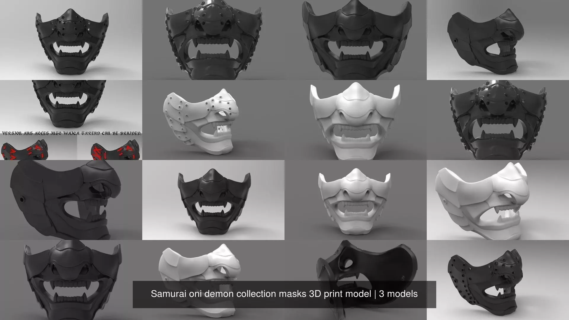 Samurai oni demon collection masks 3D print model _0