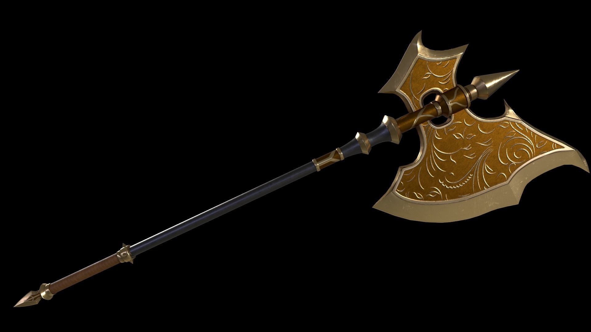Two-Handed Battle Axe Low-poly 3D model_16
