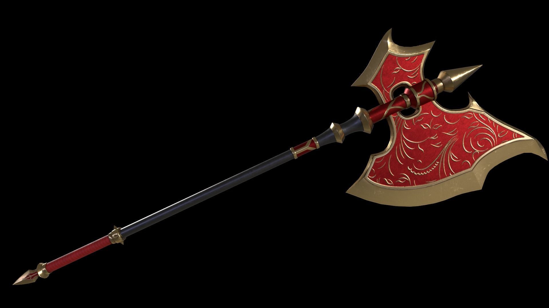 Two-Handed Battle Axe Low-poly 3D model_7