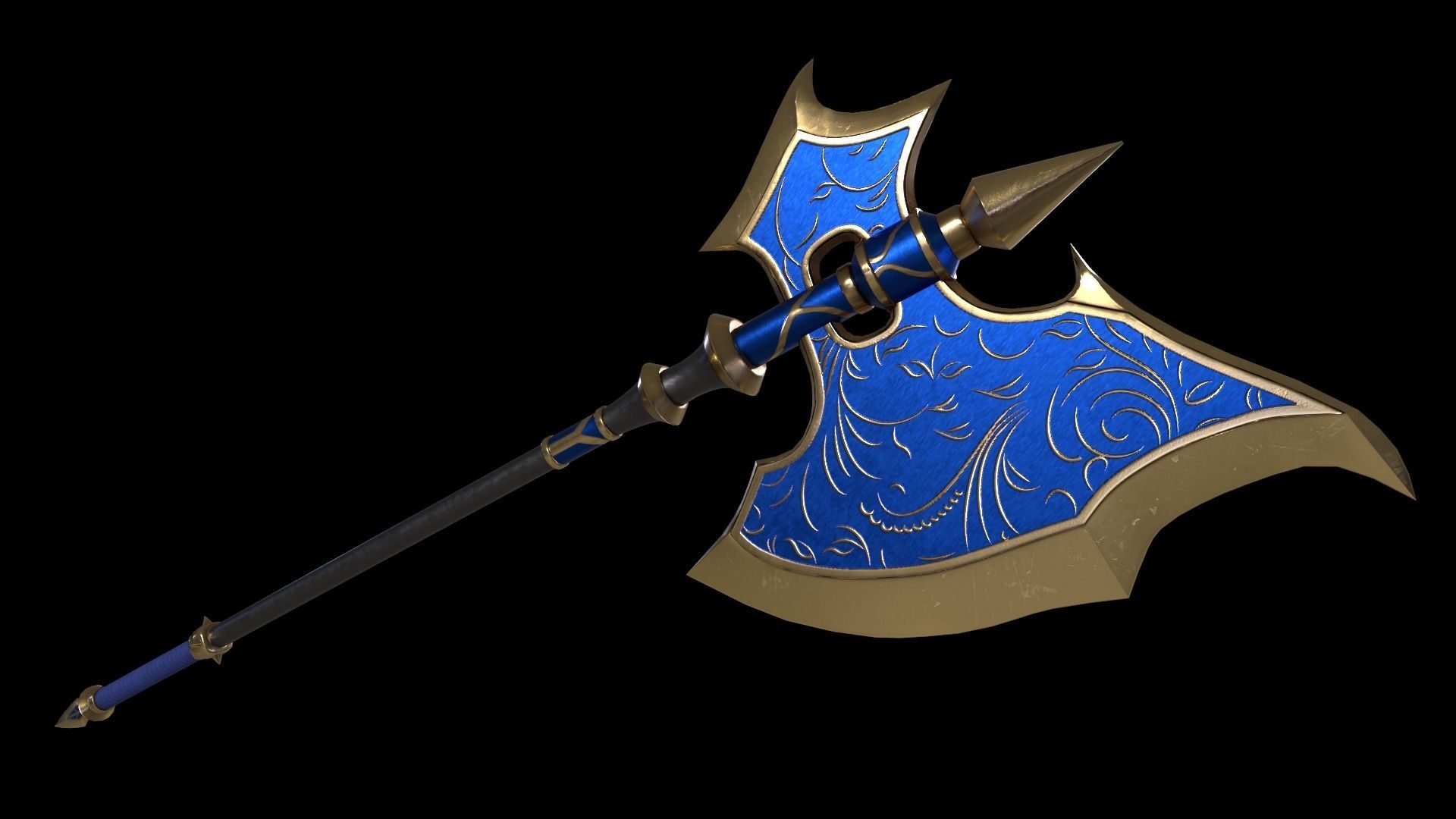 Two-Handed Battle Axe Low-poly 3D model_4