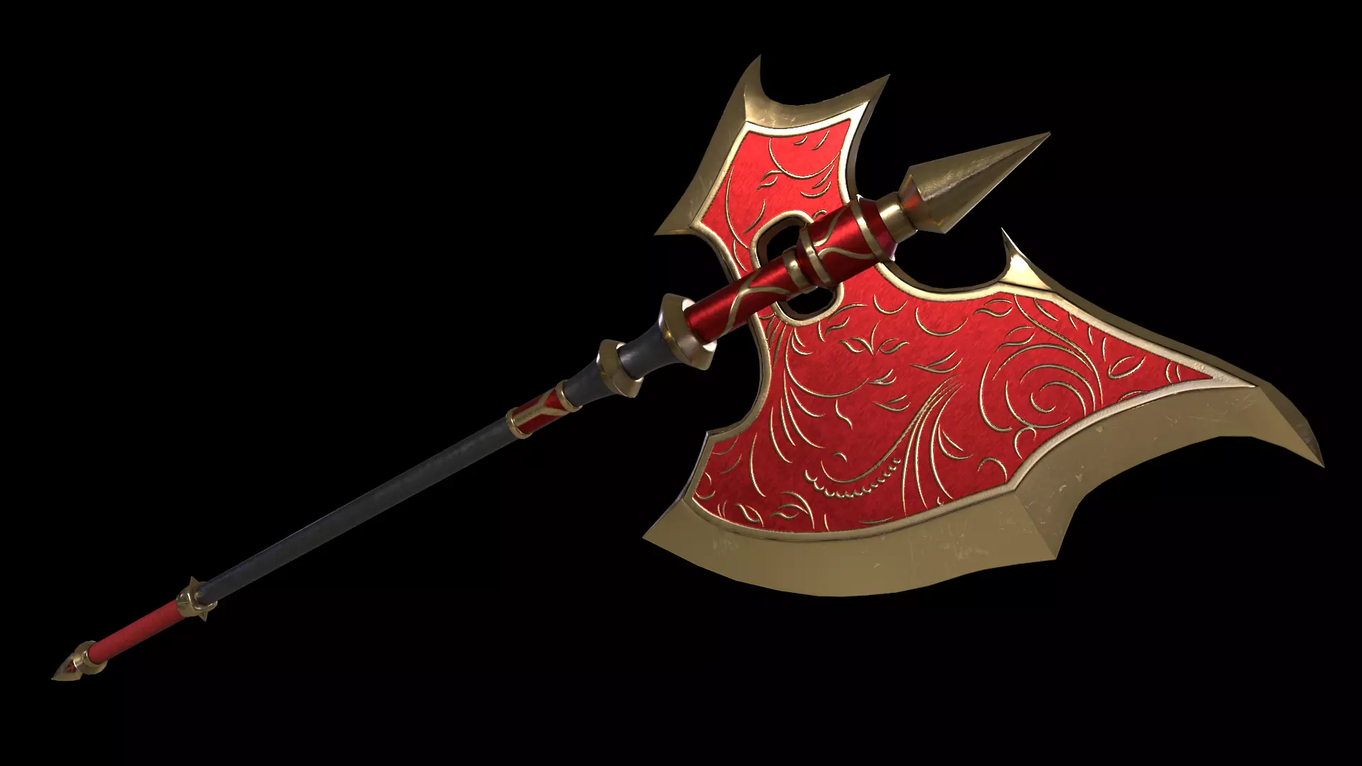 Two-Handed Battle Axe Low-poly 3D model_0