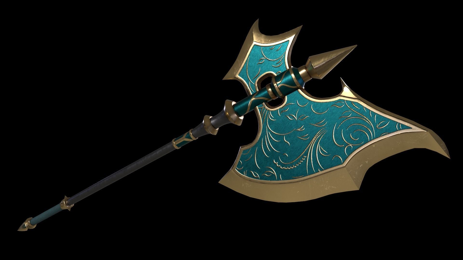 Two-Handed Battle Axe Low-poly 3D model_5