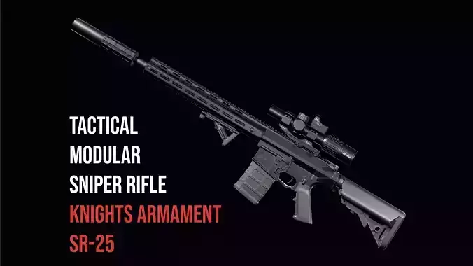 Tactical modular sniper rifle Knights Armament SR 25 Low-poly 3D model