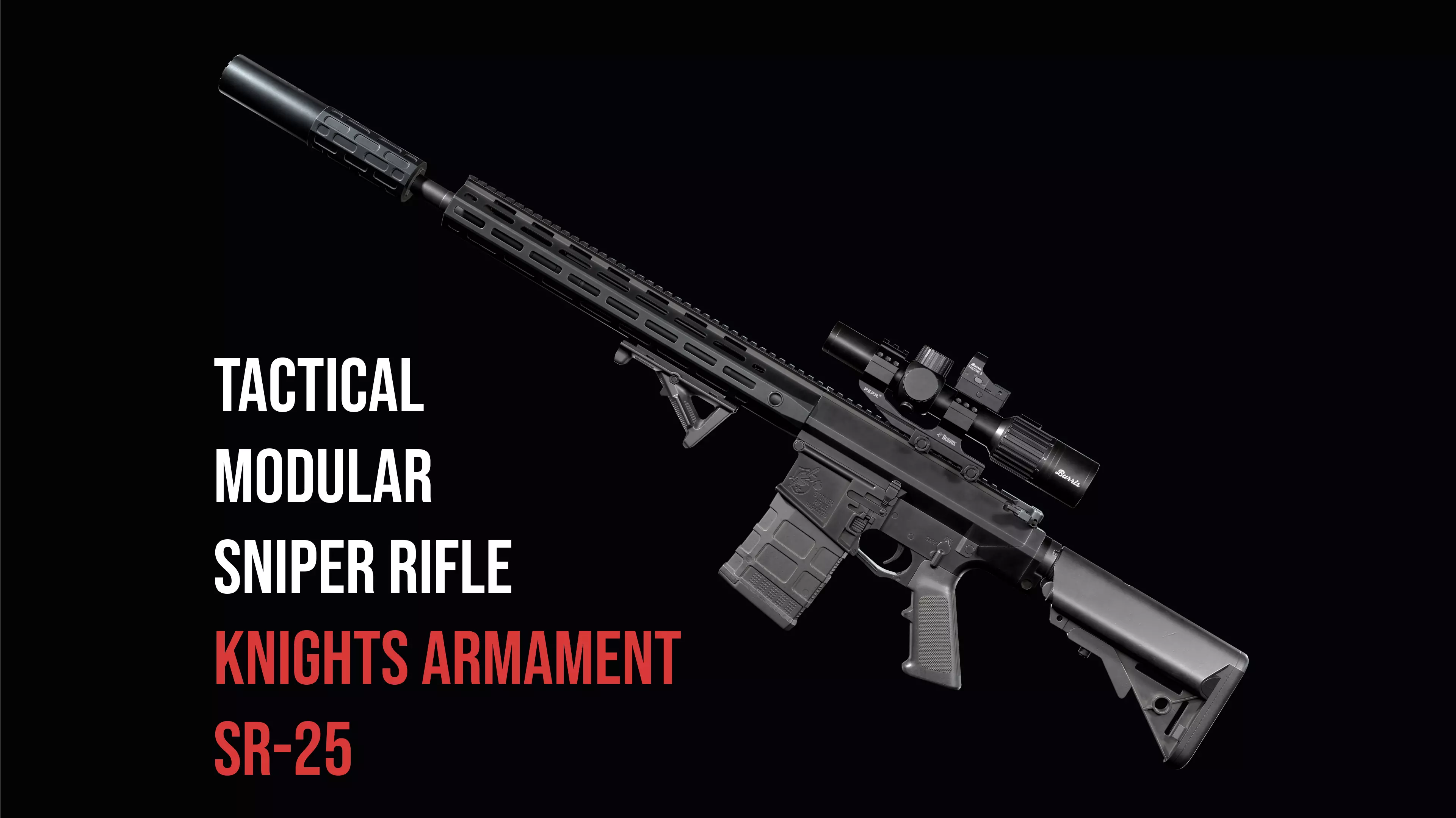 Tactical modular sniper rifle Knights Armament SR 25 Low-poly 3D model_0