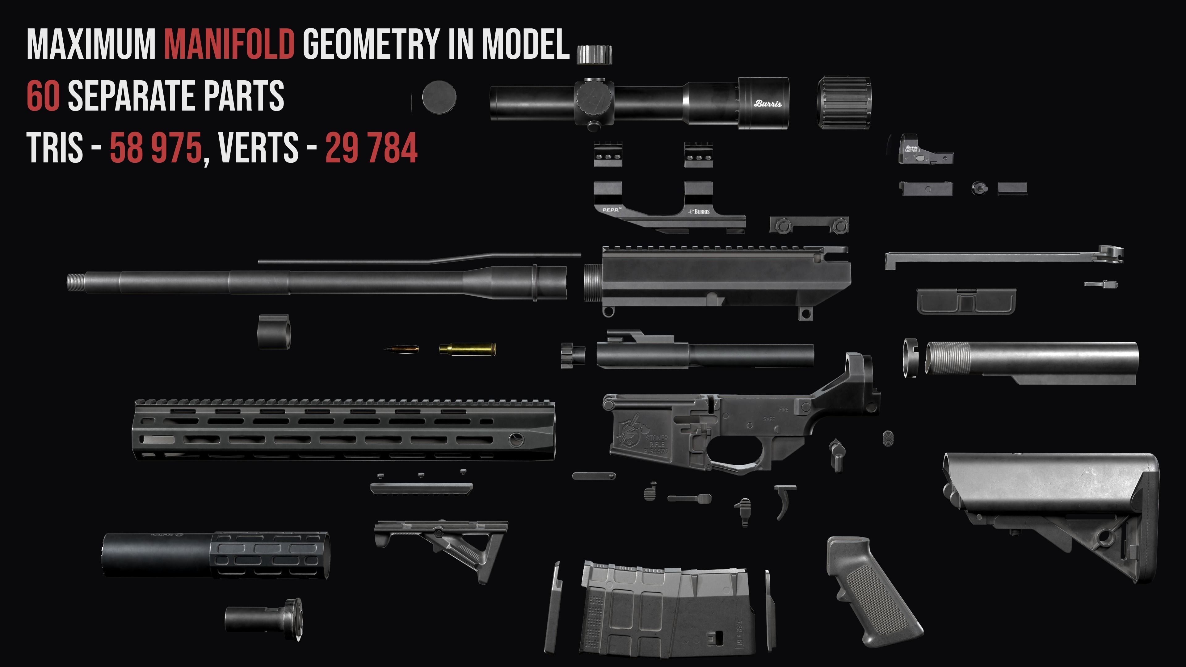 Tactical modular sniper rifle Knights Armament SR 25 Low-poly 3D model_4