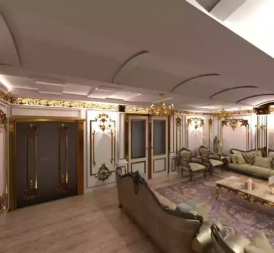 classical baroque interior of living room with  and fire place