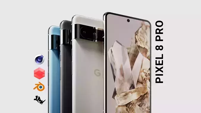 Google Pixel 8 Pro 2023 - 3 Colors - HQ 3D Model