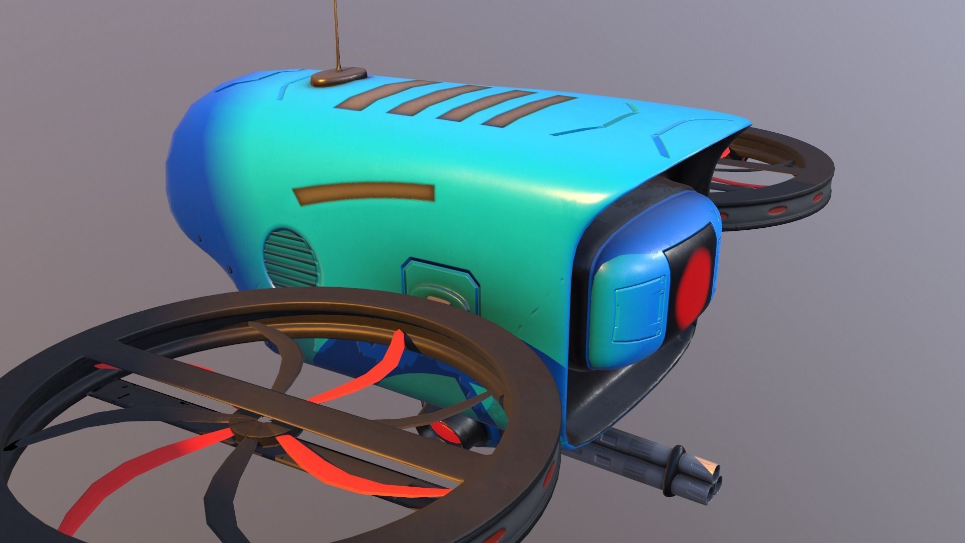 Stylized Pbr Drone with Gun  3D model_2