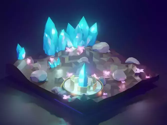 Crystalls in dungeon  Low-poly 3D model