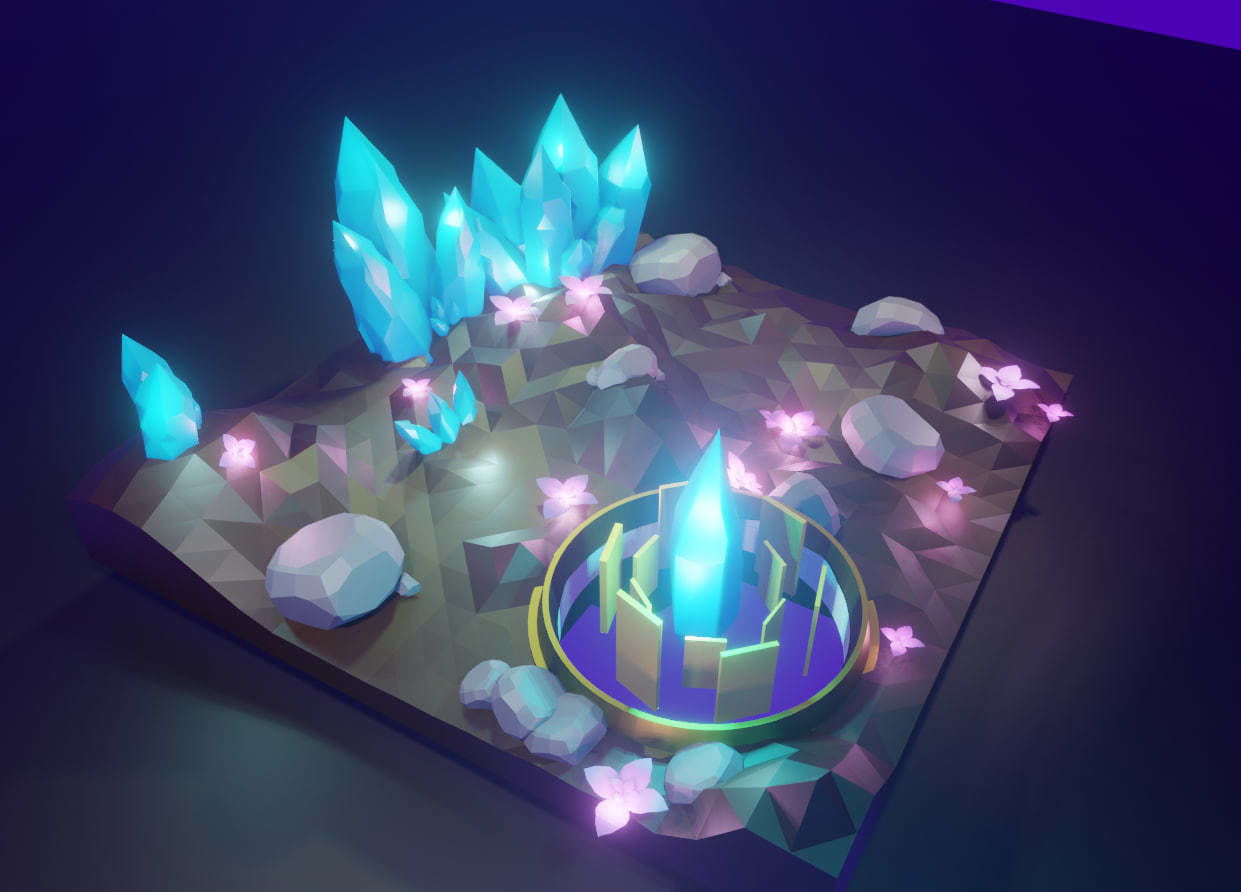Crystalls in dungeon  Low-poly 3D model_1