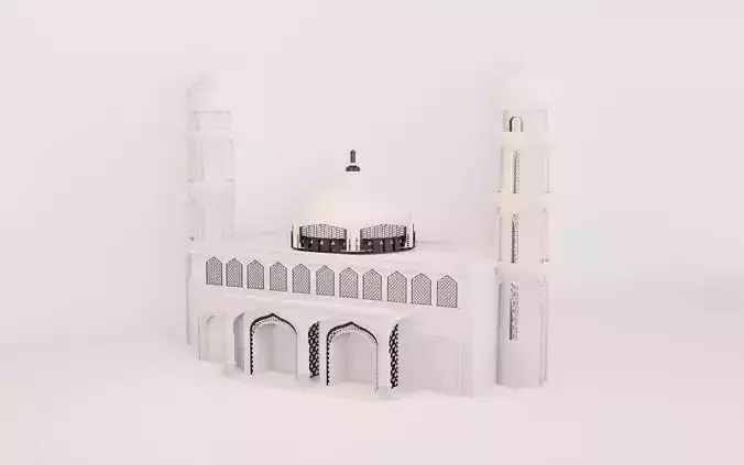 3D mosque with beautiful minaret and calligraphy