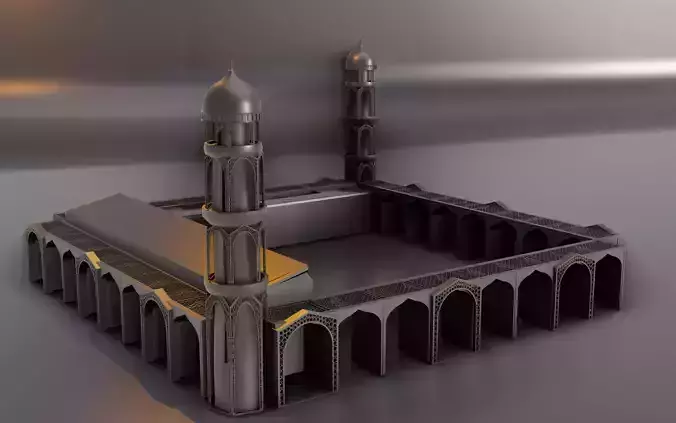 3D mosque with beautiful minaret and calligraphy 3D model