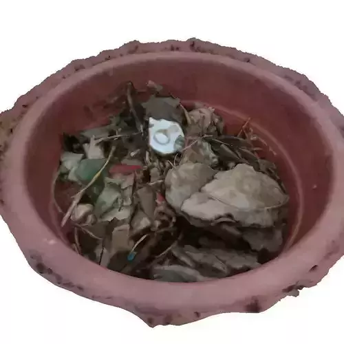 restosExistenciales clay pot filled with leaves 3D model
