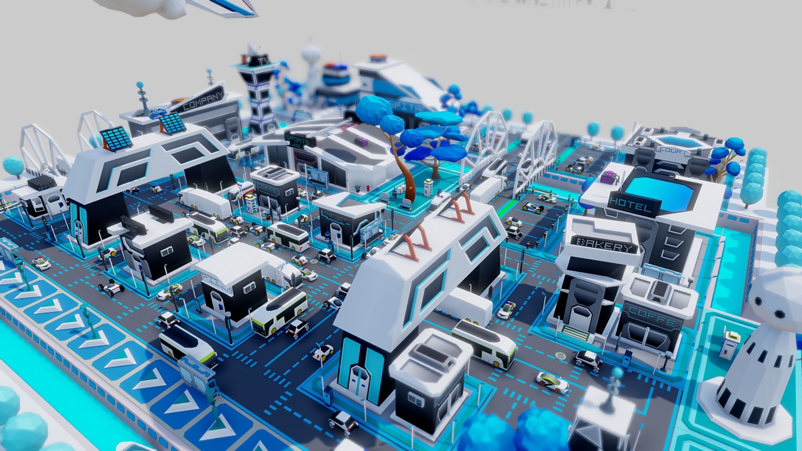 Smart City Low Polly Low-poly 3D model_4