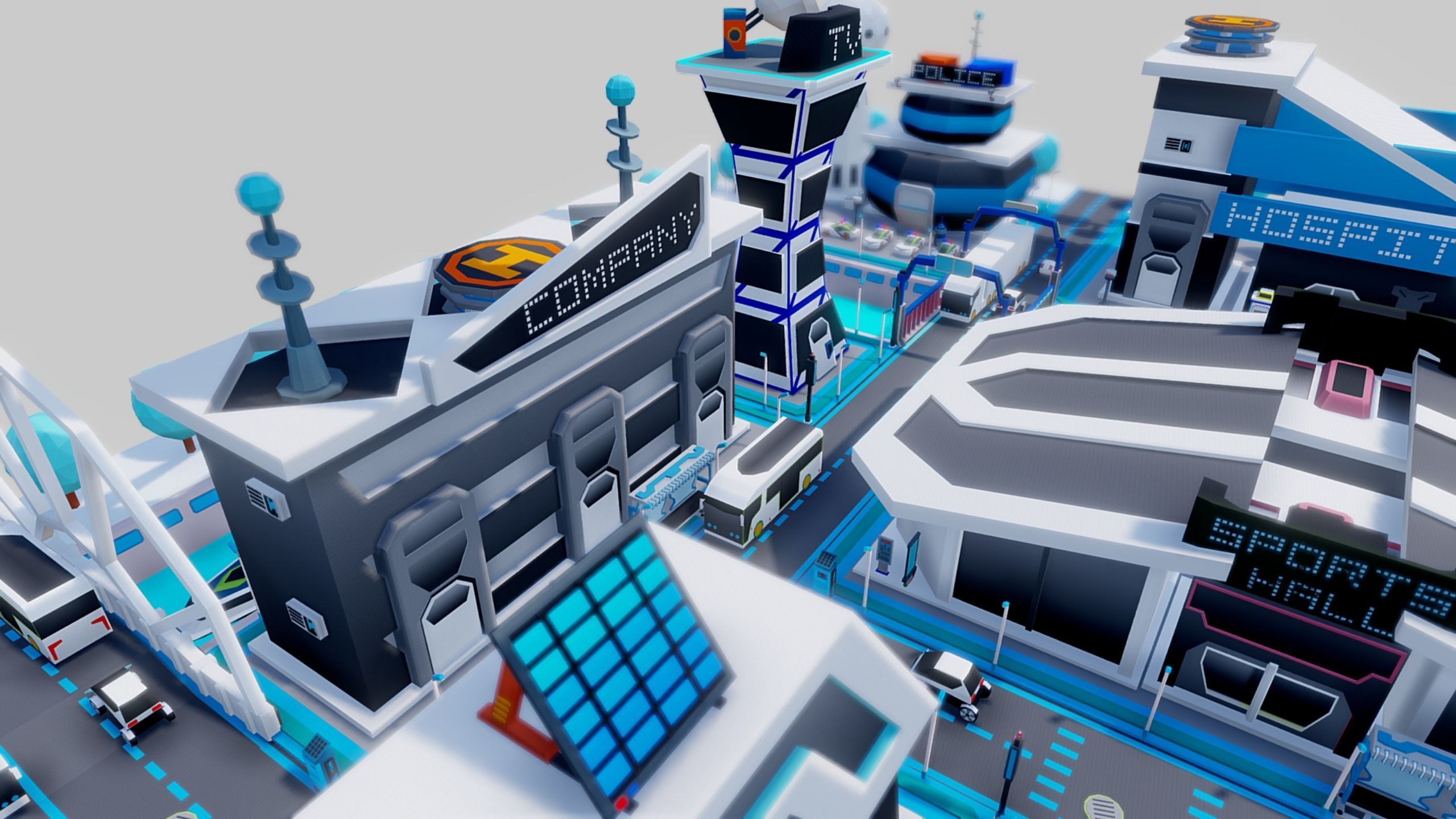 Smart City Low Polly Low-poly 3D model_11