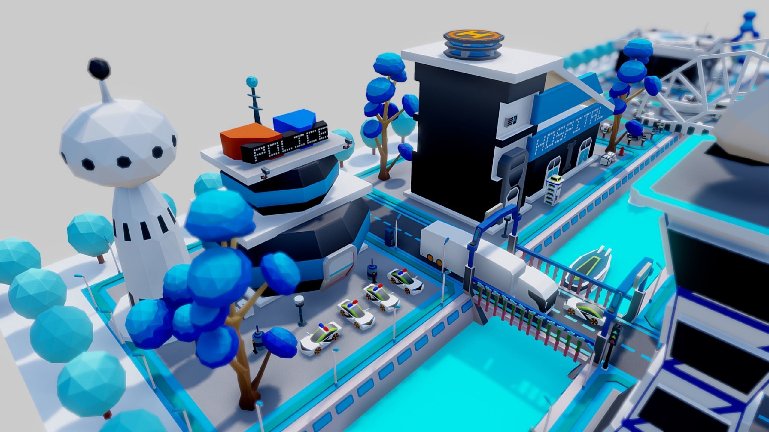 Smart City Low Polly Low-poly 3D model_10