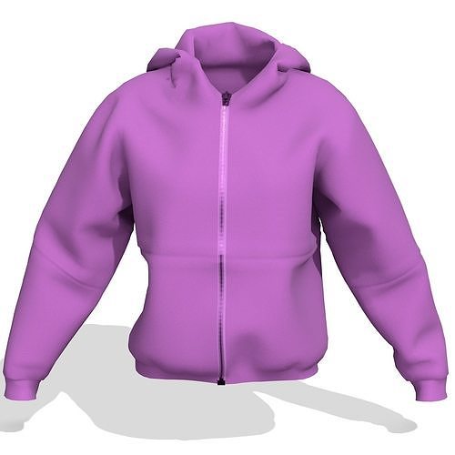 Lilac fleece hoodie with zipper  Low-poly 3D model
