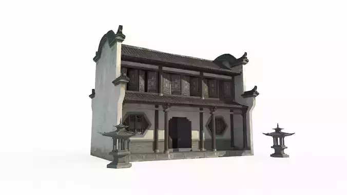 Two story residential buildings in ancient Asian architecture