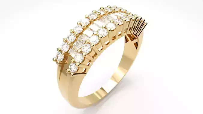 Baguette Diamond Ring Half Eternity Straining Band Model