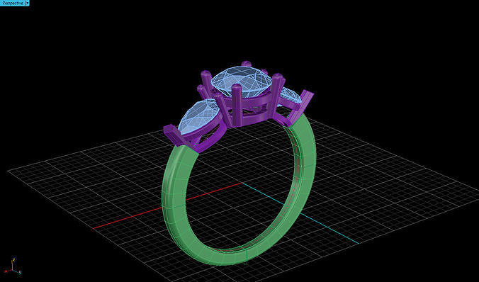 Three stone engagement ring round center diamond n 2 pear shape 3D print model