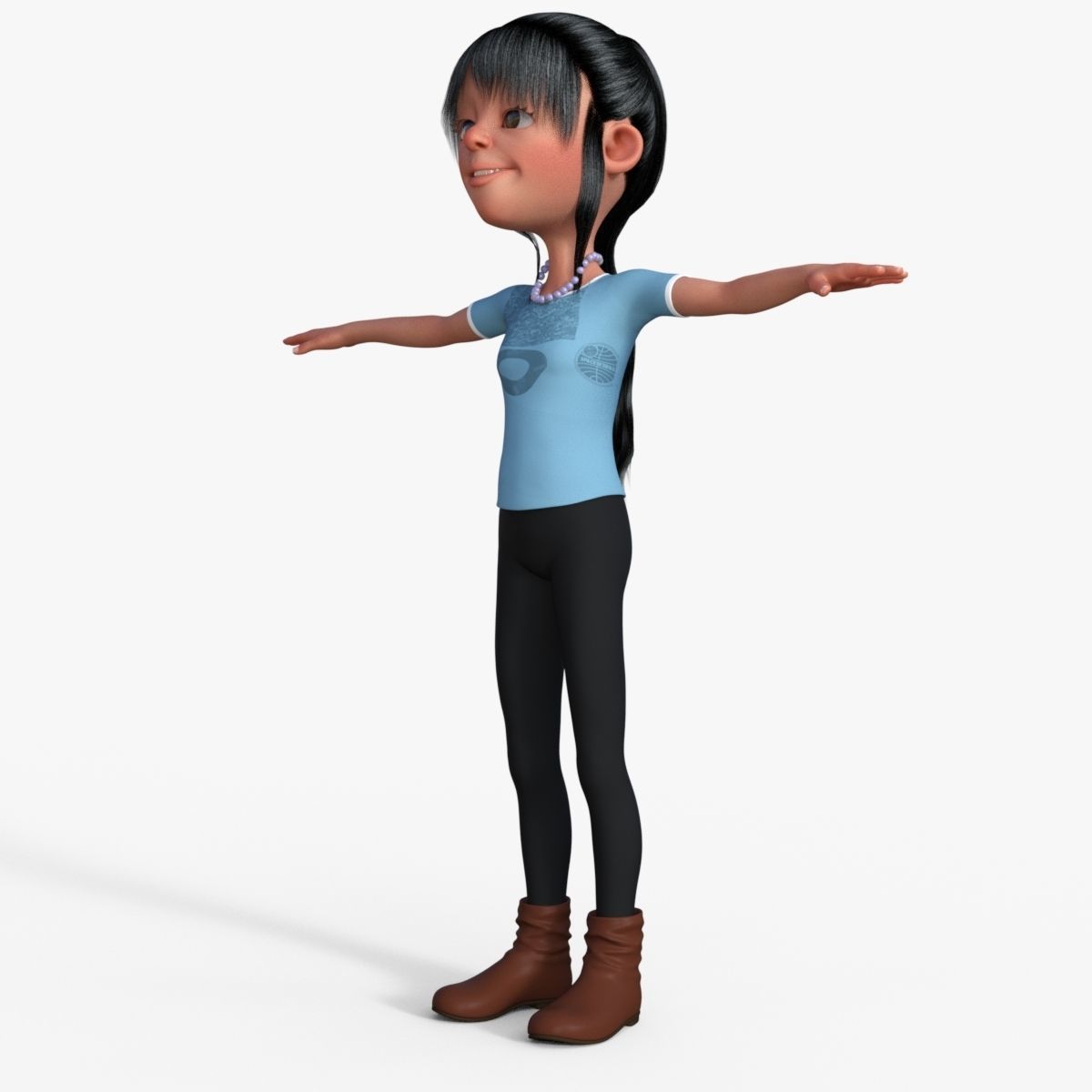 Cartoon Girl 3D model_2