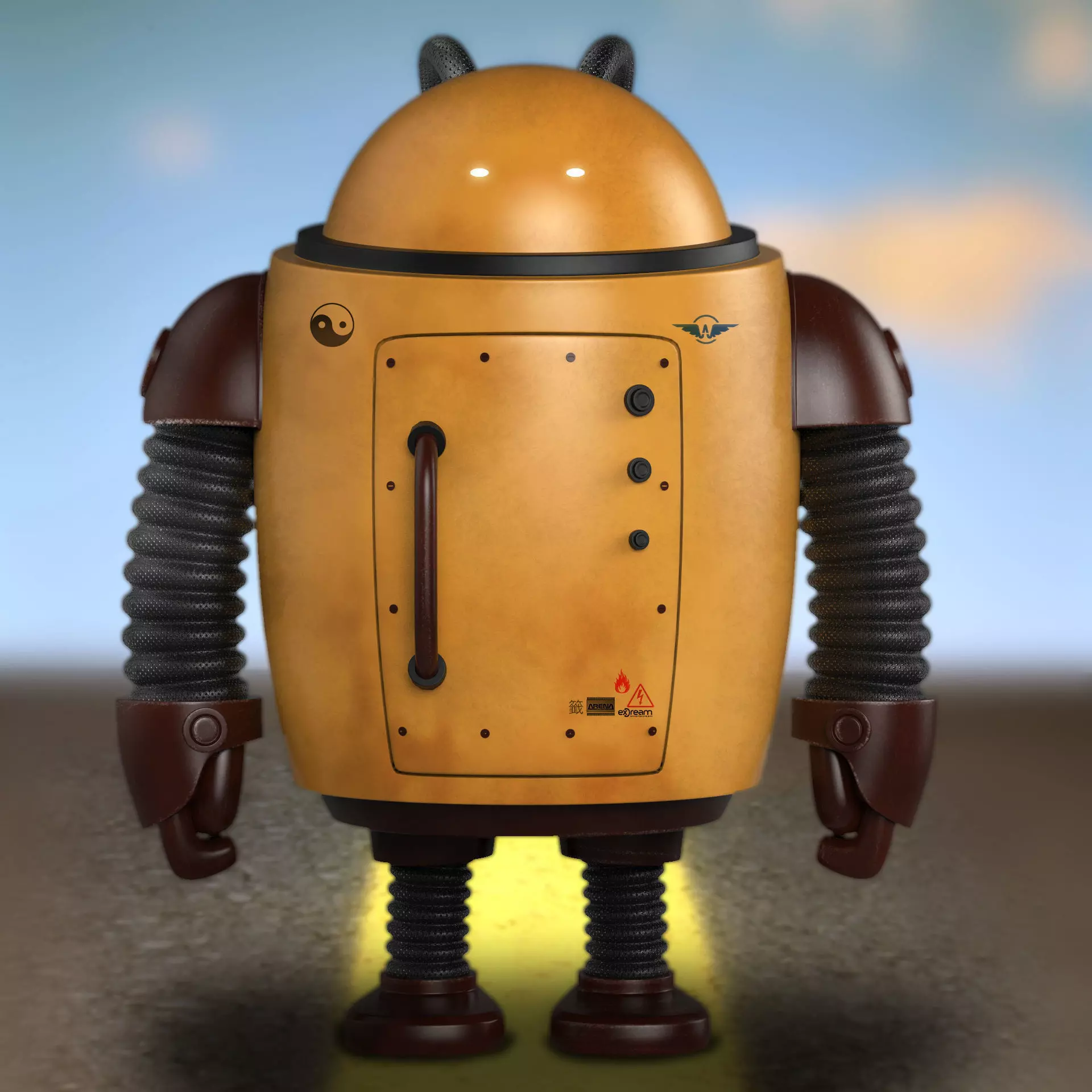 Robot low poly android with flashlight Low-poly 3D model_0