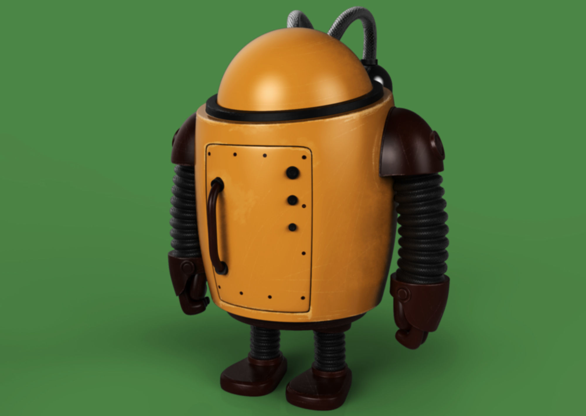 Robot low poly android with flashlight Low-poly 3D model_1