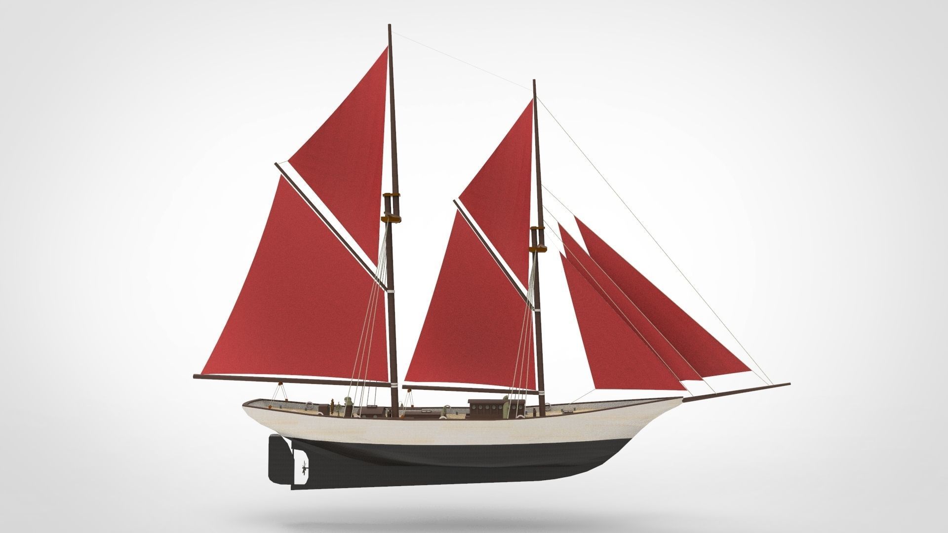 Historical sailing pinishi 3D model_3