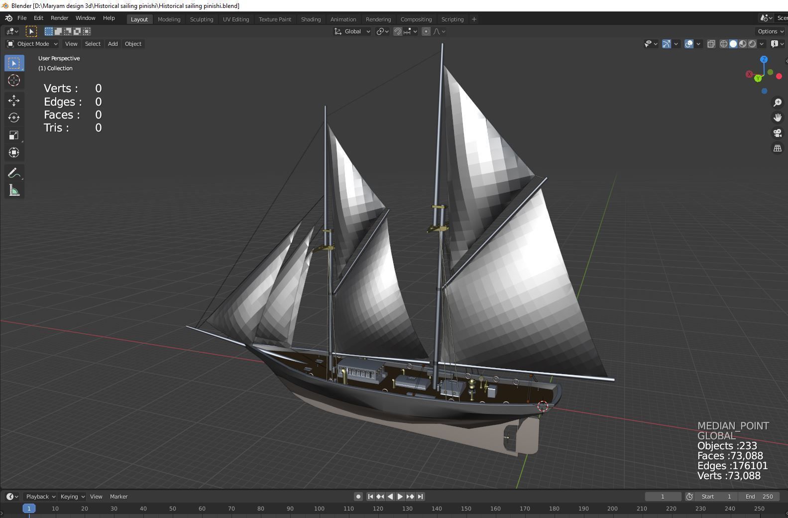 Historical sailing pinishi 3D model_2