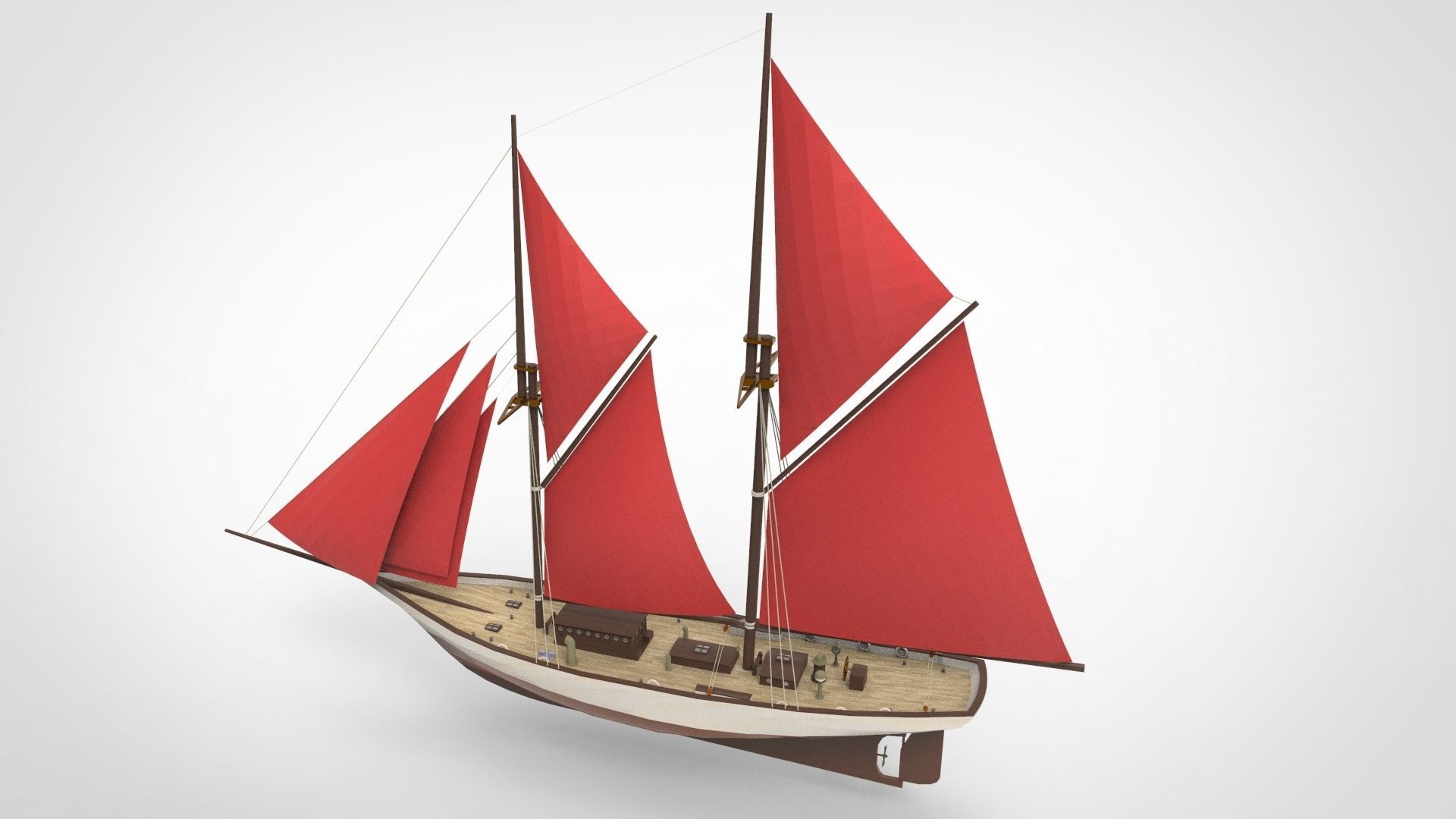 Historical sailing pinishi 3D model_4