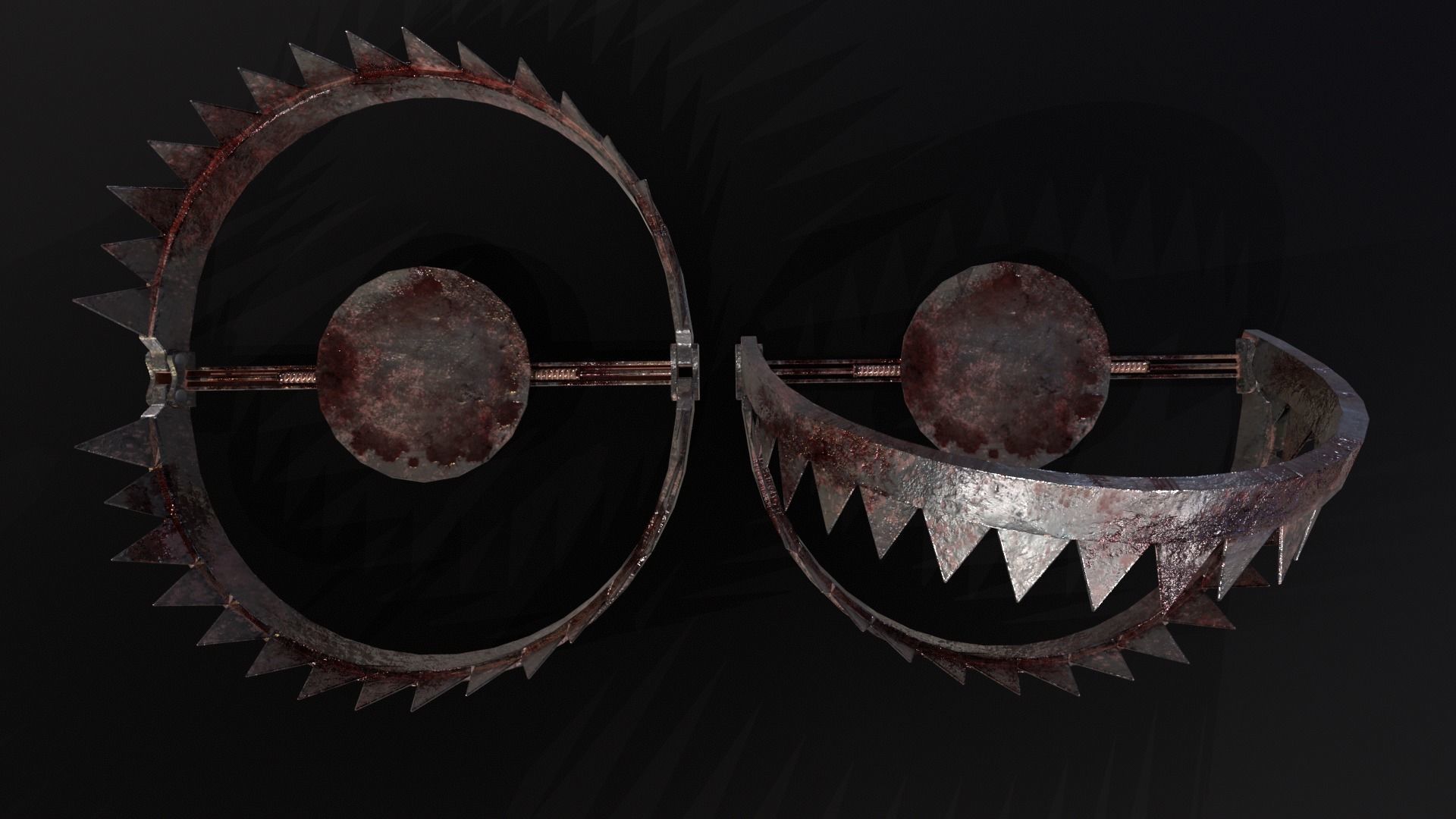 Old Bloody Bear Traps - Open and Closed  Low-poly 3D model_18