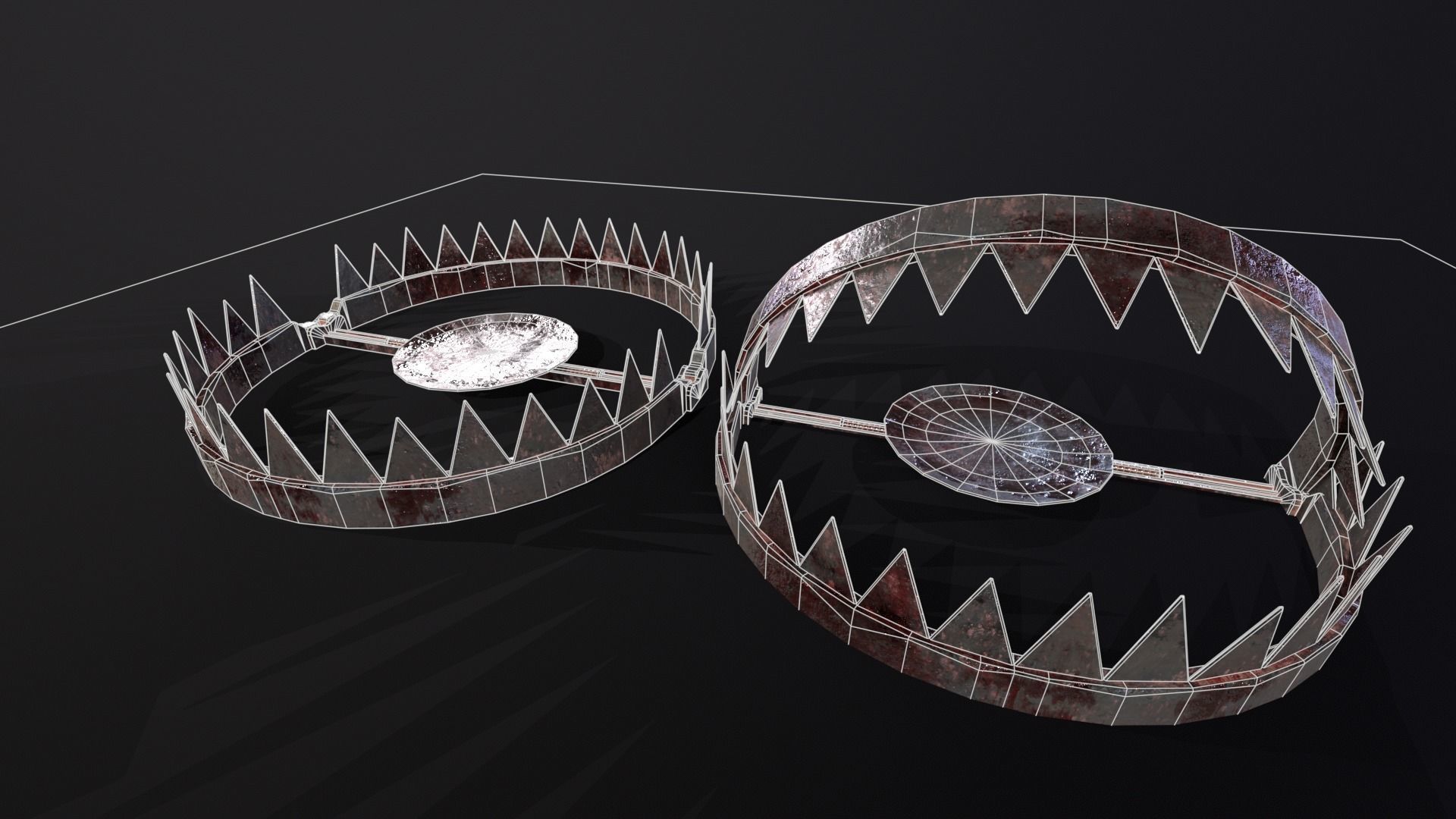 Old Bloody Bear Traps - Open and Closed  Low-poly 3D model_5