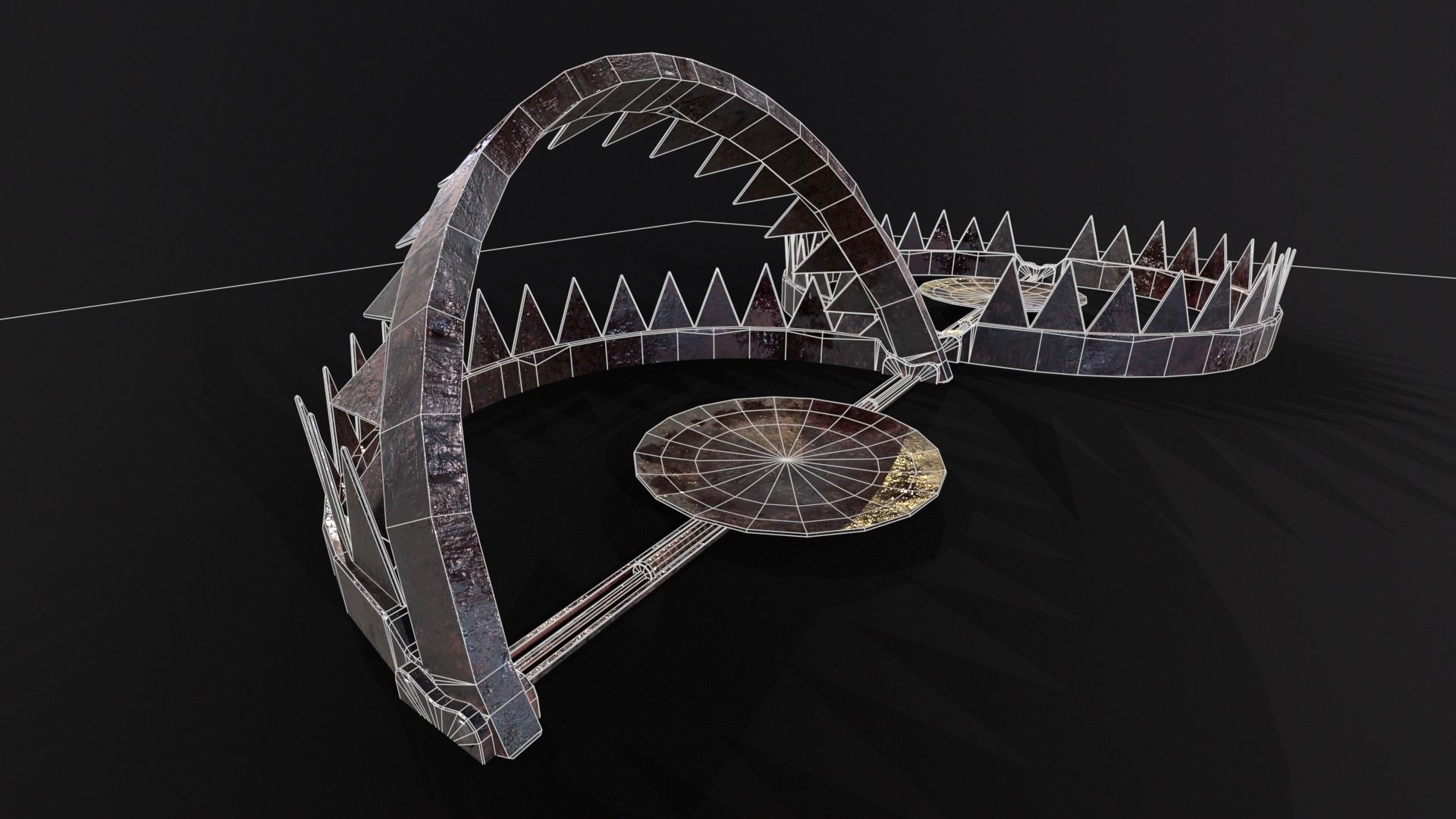 Old Bloody Bear Traps - Open and Closed  Low-poly 3D model_9