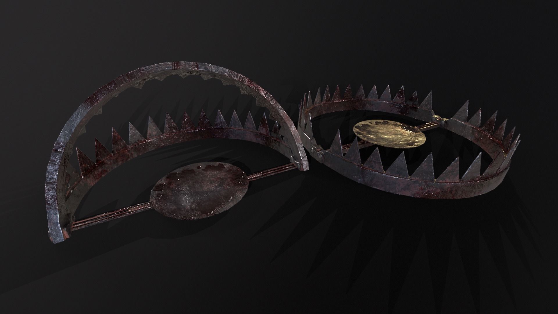Old Bloody Bear Traps - Open and Closed  Low-poly 3D model_10
