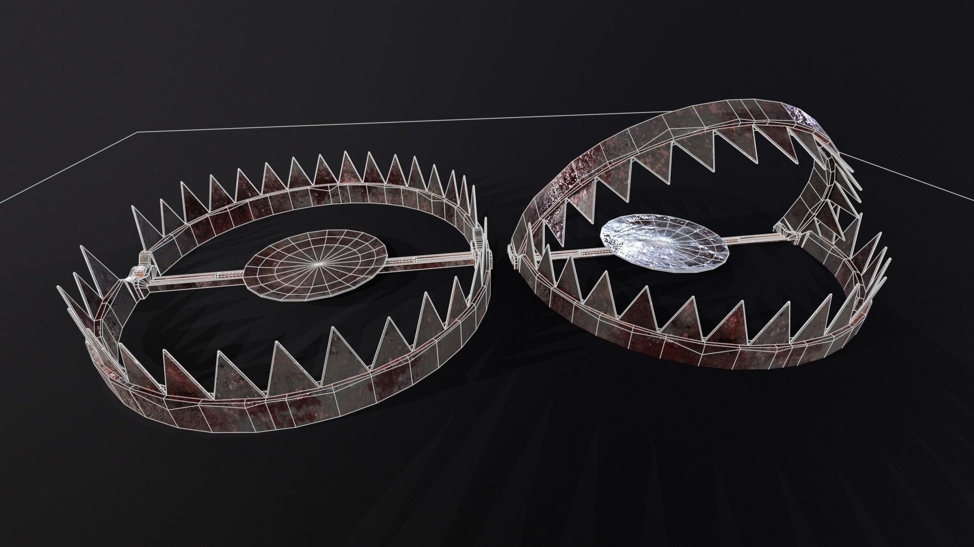 Old Bloody Bear Traps - Open and Closed  Low-poly 3D model_3