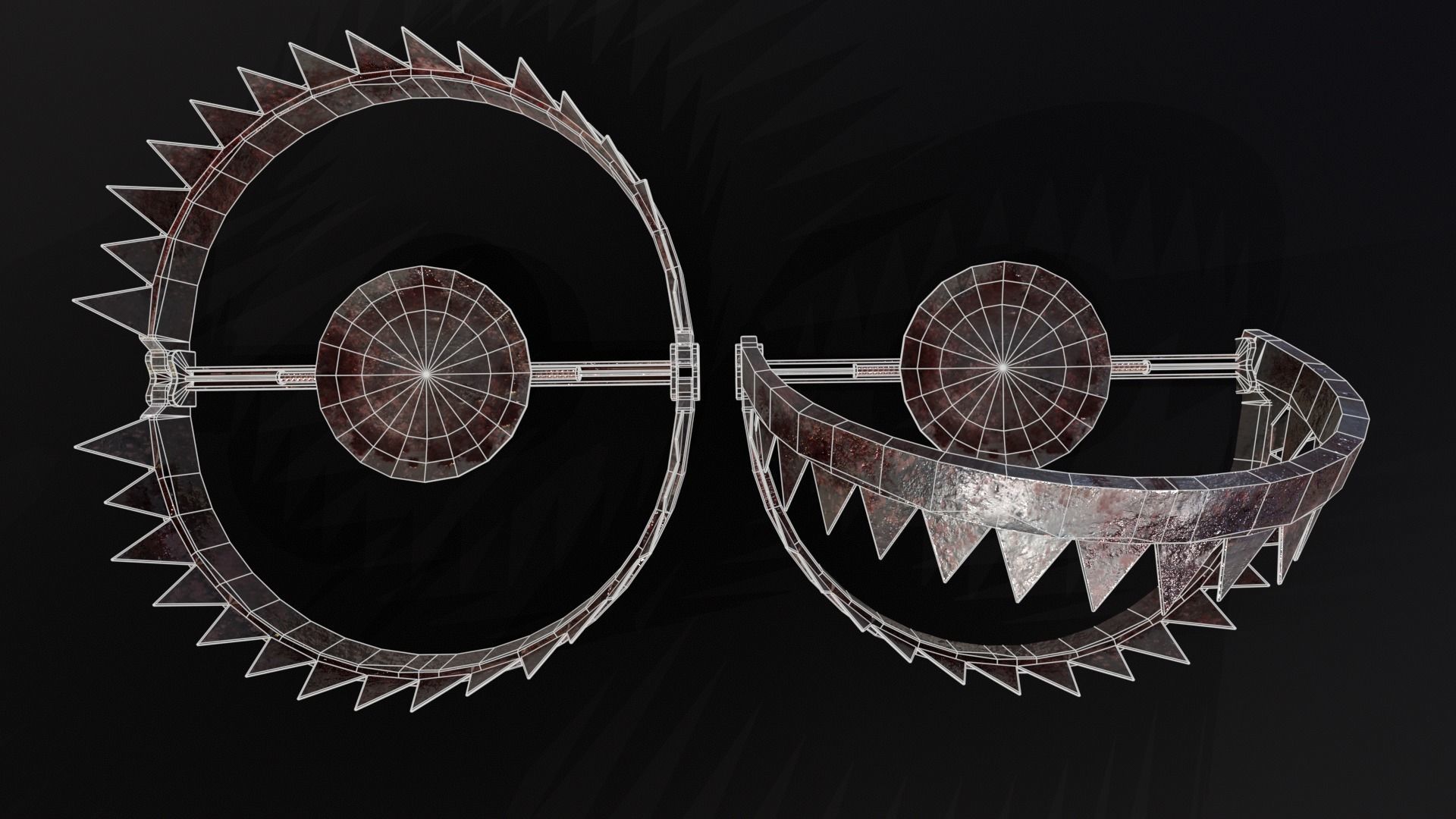 Old Bloody Bear Traps - Open and Closed  Low-poly 3D model_19