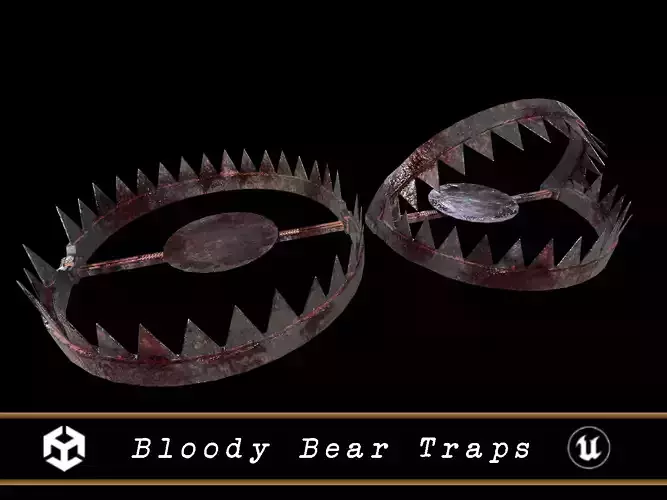 Old Bloody Bear Traps - Open and Closed  Low-poly 3D model