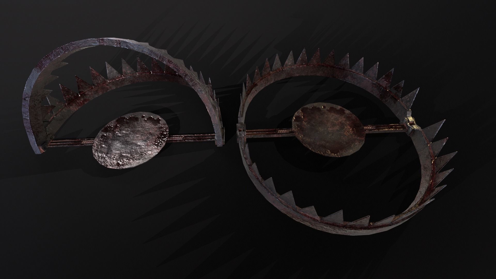 Old Bloody Bear Traps - Open and Closed  Low-poly 3D model_12