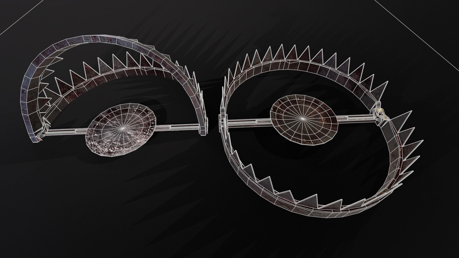 Old Bloody Bear Traps - Open and Closed  Low-poly 3D model_13