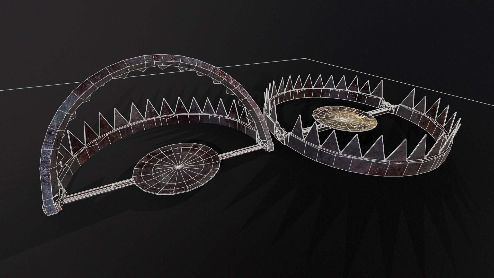 Old Bloody Bear Traps - Open and Closed  Low-poly 3D model_11