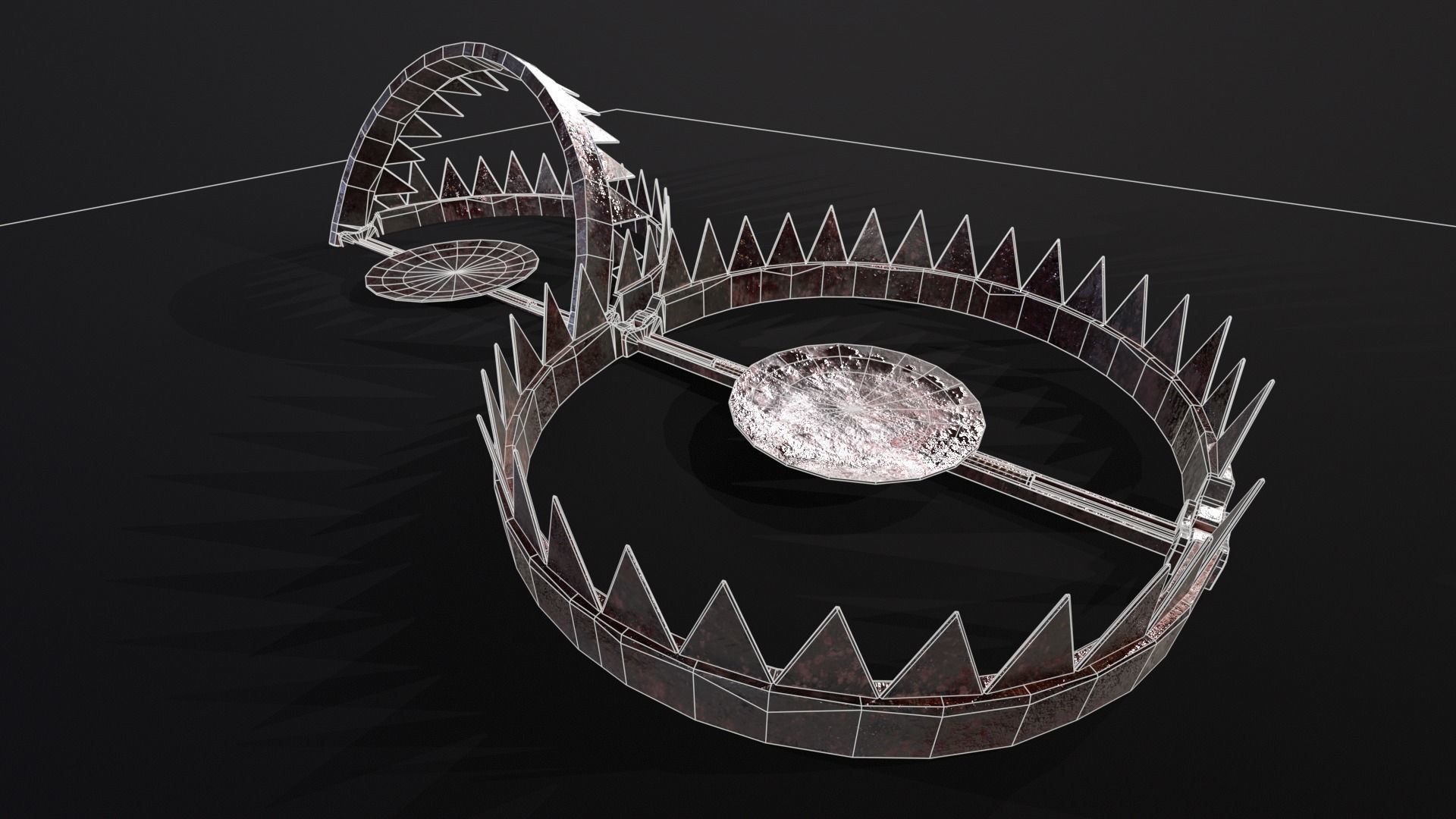 Old Bloody Bear Traps - Open and Closed  Low-poly 3D model_15