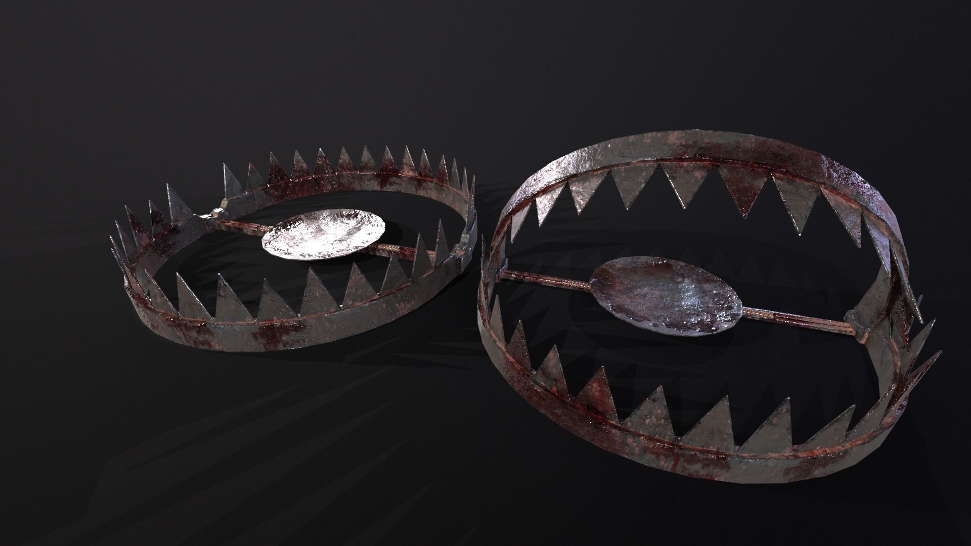Old Bloody Bear Traps - Open and Closed  Low-poly 3D model_4