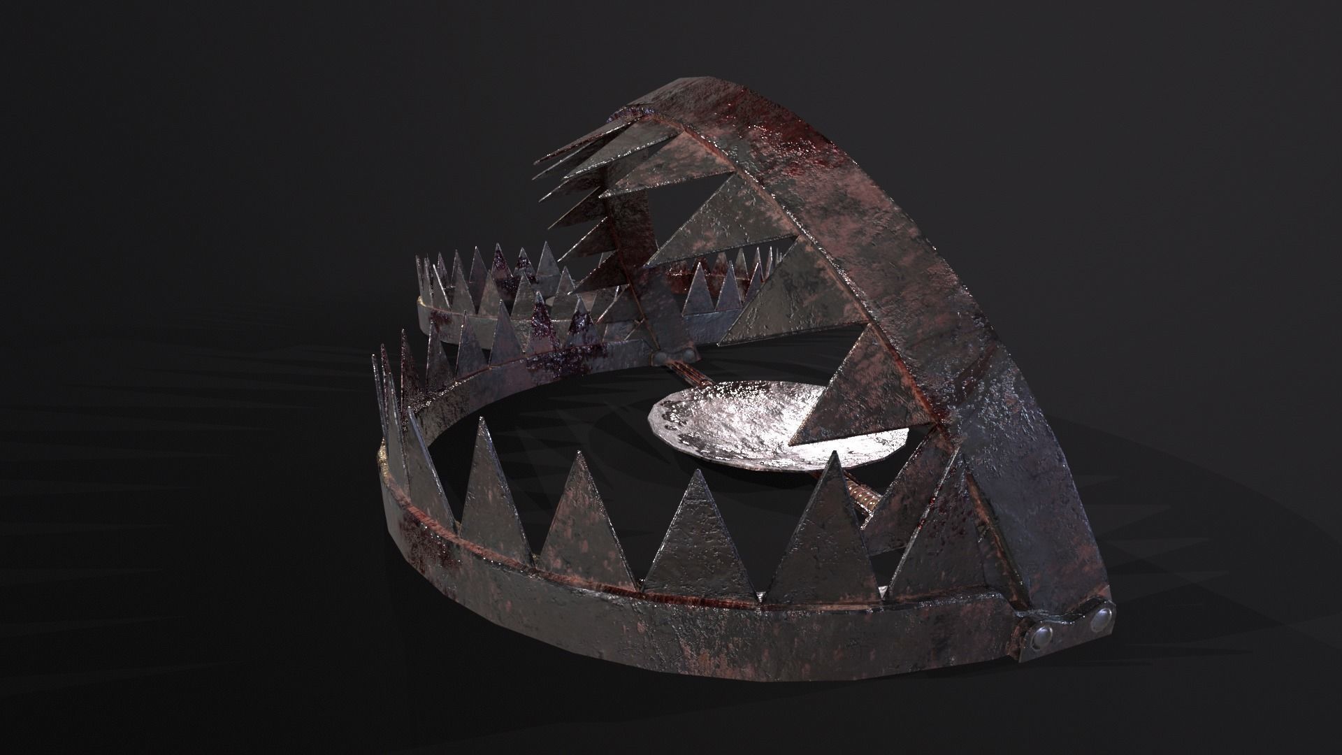 Old Bloody Bear Traps - Open and Closed  Low-poly 3D model_6