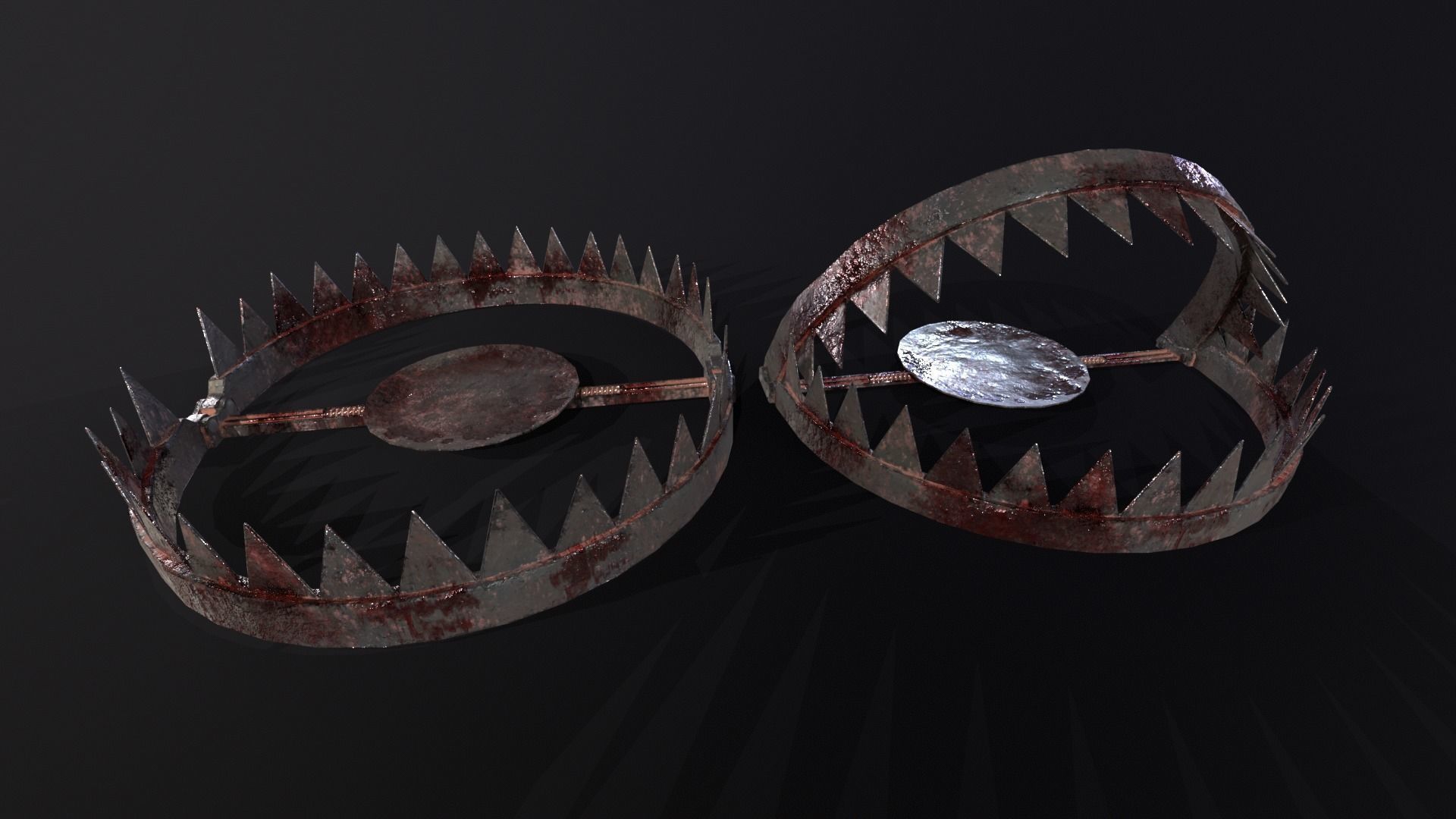 Old Bloody Bear Traps - Open and Closed  Low-poly 3D model_2