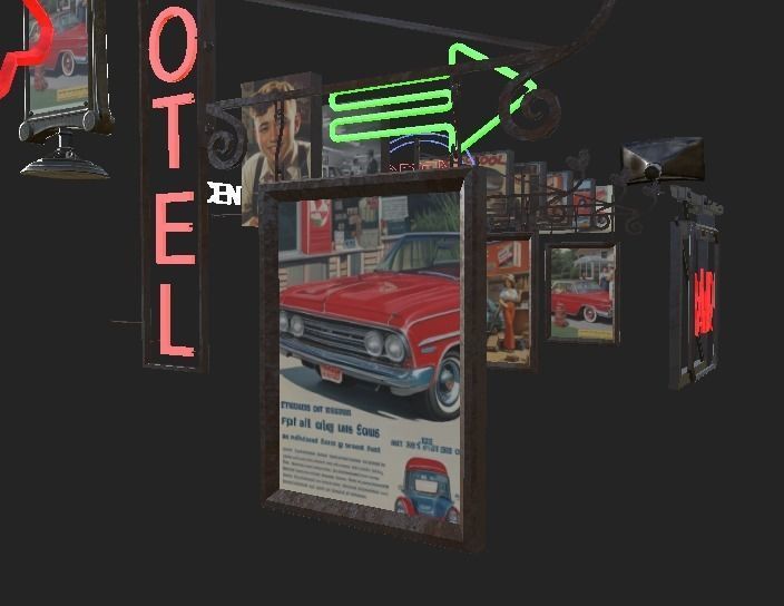 Old School Sign Advertising Pack Low-poly 3D model_2