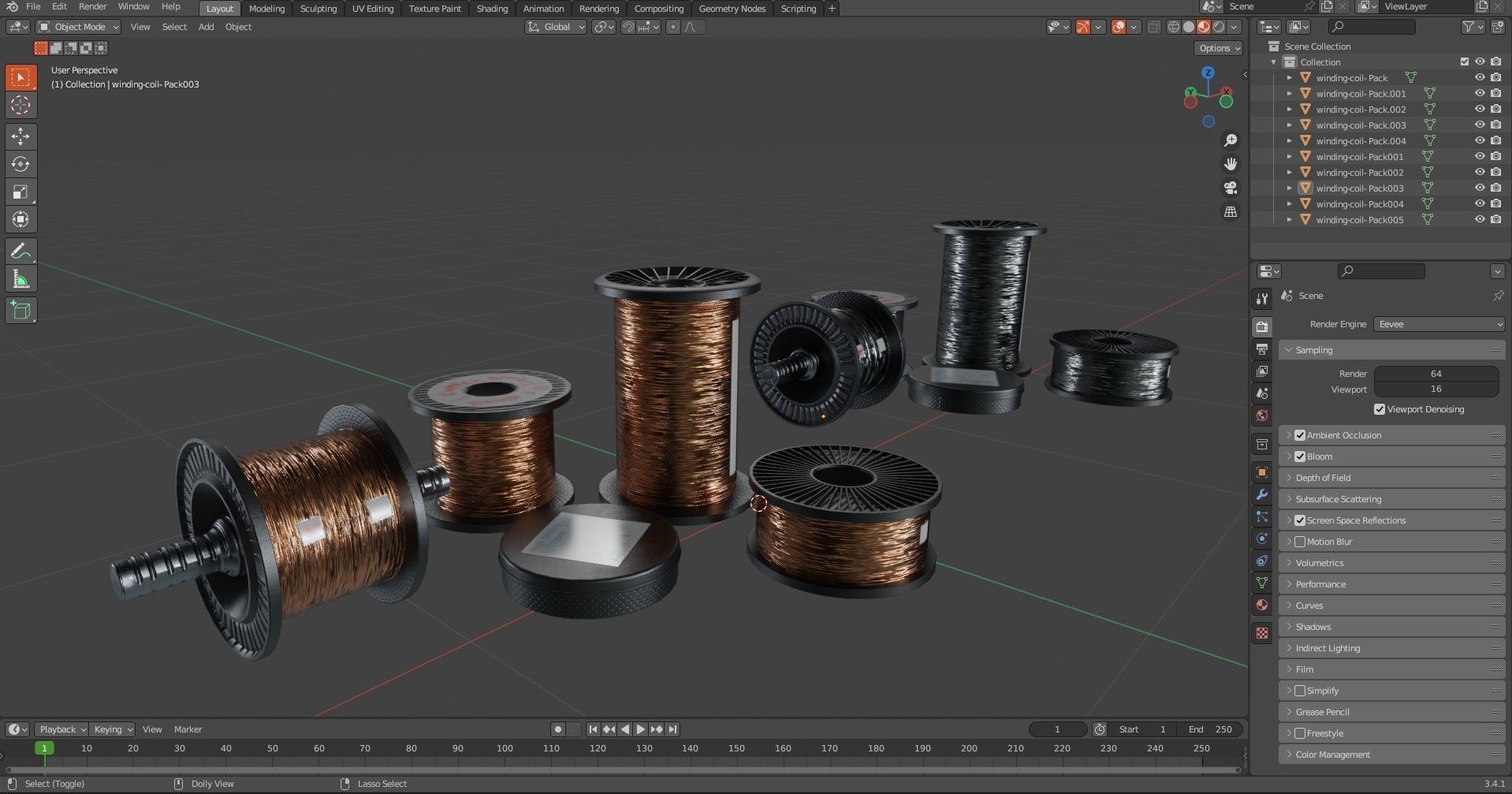 Winding Coil Roll Pack Low-poly 3D model_21