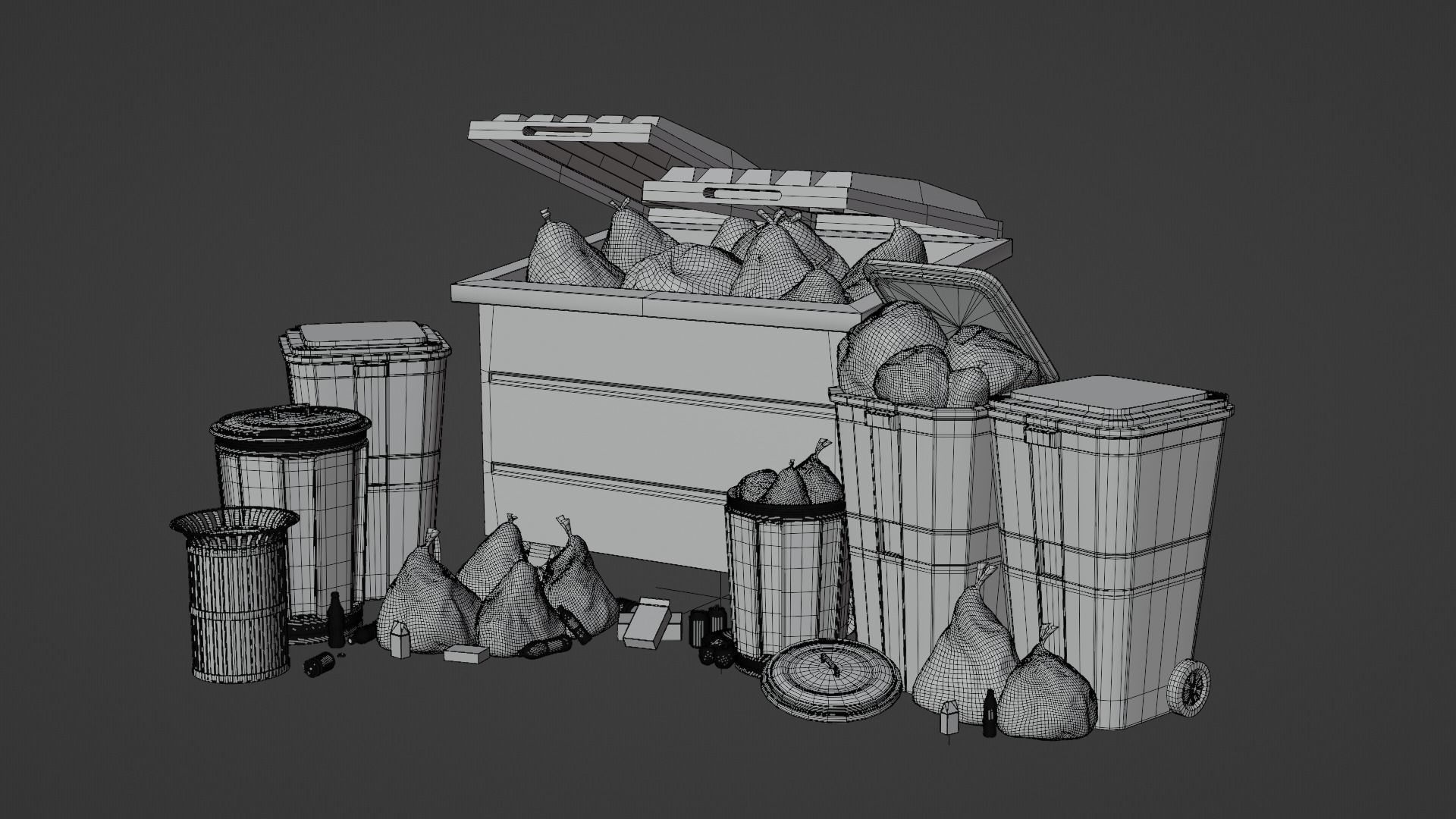 Urban Trash set Low-poly 3D model_5
