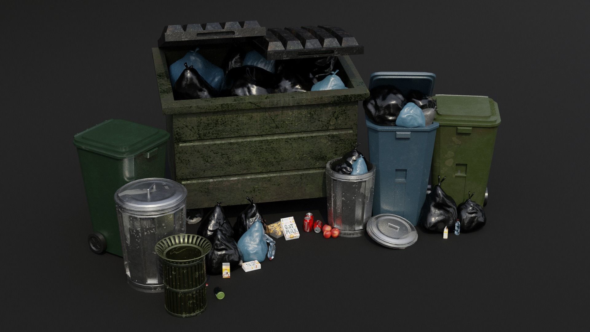 Urban Trash set Low-poly 3D model_3