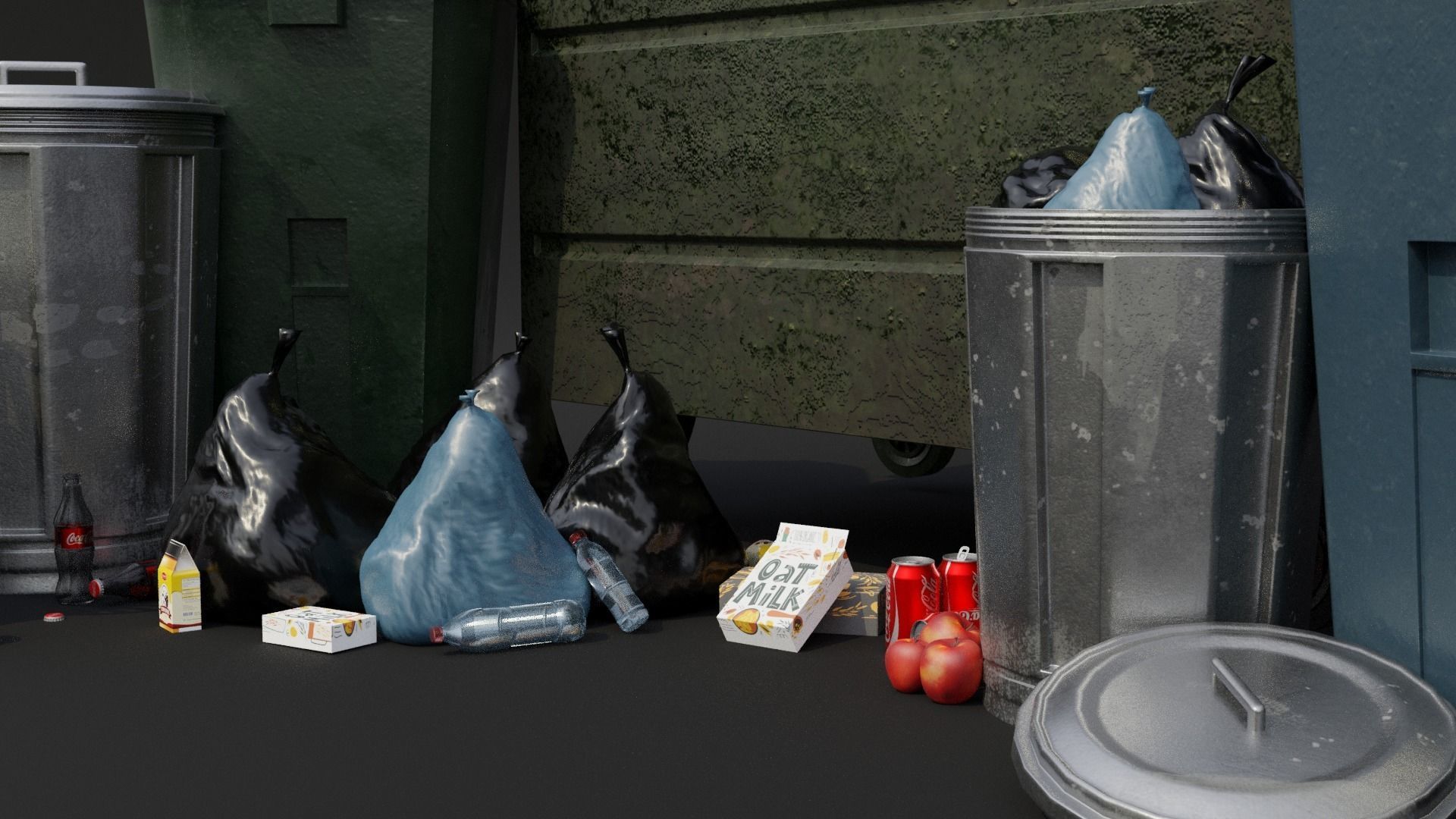Urban Trash set Low-poly 3D model_1
